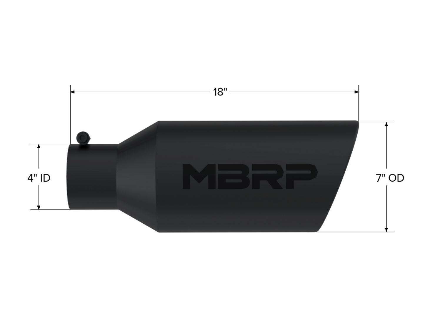 MBRP Tip. 7in. O.D.. Rolled End. 4in. inlet 18in. in length. BLK T5126BLK