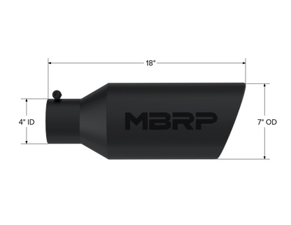 MBRP Tip. 7in. O.D.. Rolled End. 4in. inlet 18in. in length. BLK T5126BLK