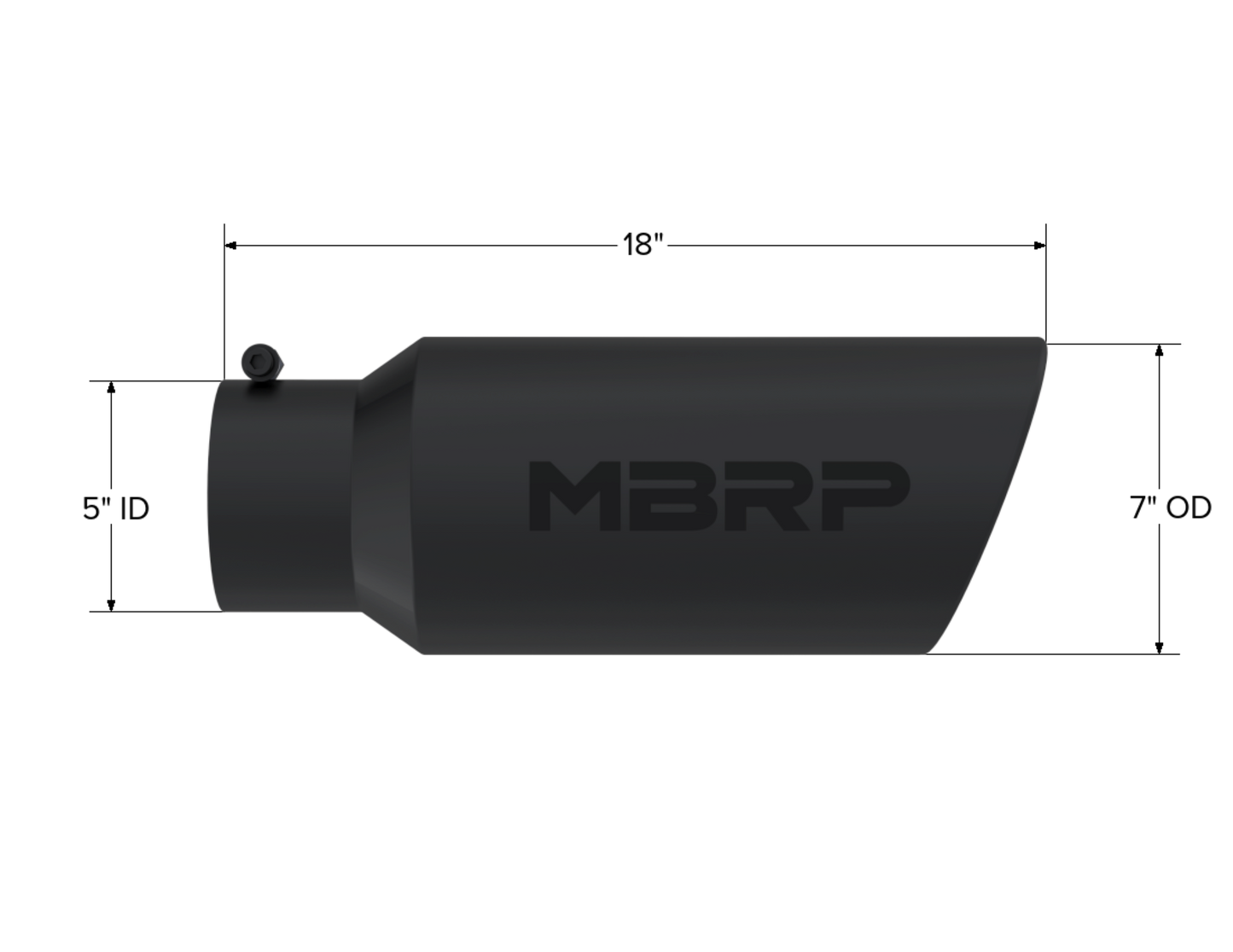 MBRP Tip. 7in. O.D.. Rolled End. 5in. inlet 18in. in length. BLK. T5127BLK