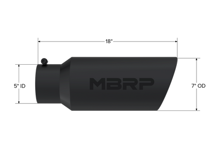 MBRP Tip. 7in. O.D.. Rolled End. 5in. inlet 18in. in length. BLK. T5127BLK