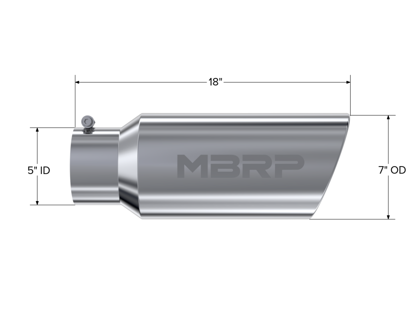 MBRP Tip. 7in. O.D.. Rolled End. 5in. inlet 18in. in length. T304. T5127