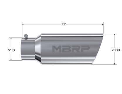 MBRP Tip. 7in. O.D.. Rolled End. 5in. inlet 18in. in length. T304. T5127