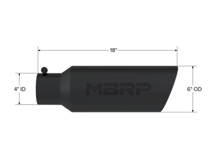 MBRP Tip. 6in. O.D.. Rolled end. 4in. inlet 18in. in length. BLK T5130BLK