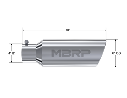 MBRP Tip. 6in. O.D.. Rolled end. 4in. inlet 18in. in length. T304. T5130