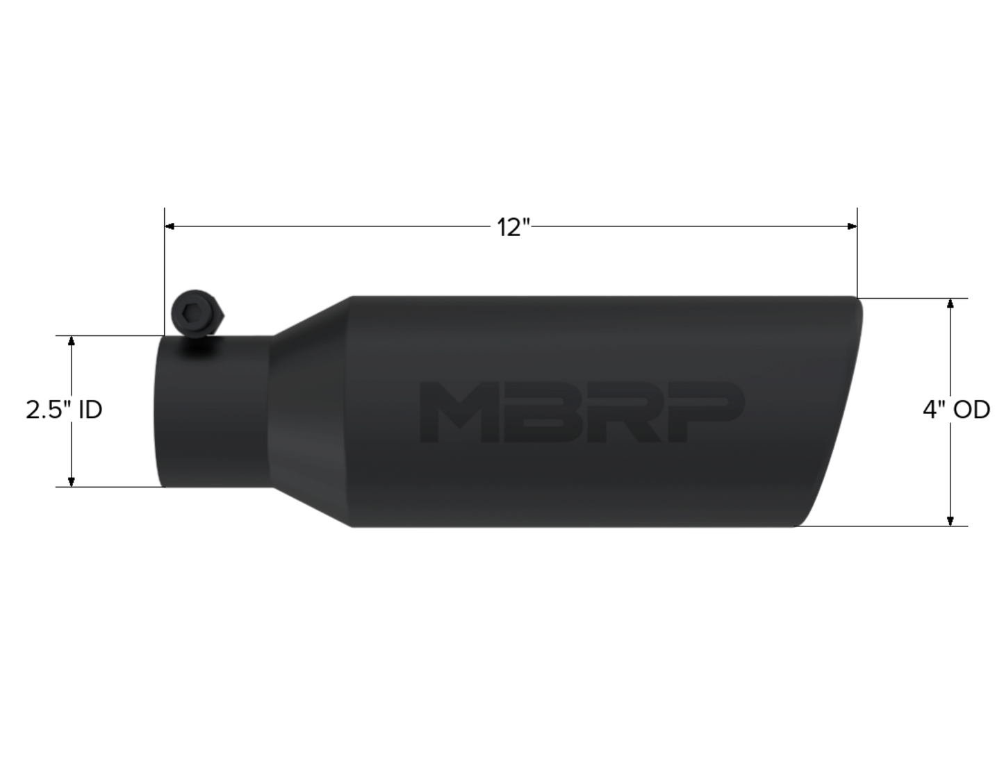 MBRP Tip. 4in. O.D.. Angled Rolled End. 2.5in. inlet. 12in. in length. BLK T5150BLK