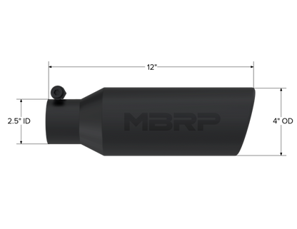 MBRP Tip. 4in. O.D.. Angled Rolled End. 2.5in. inlet. 12in. in length. BLK T5150BLK