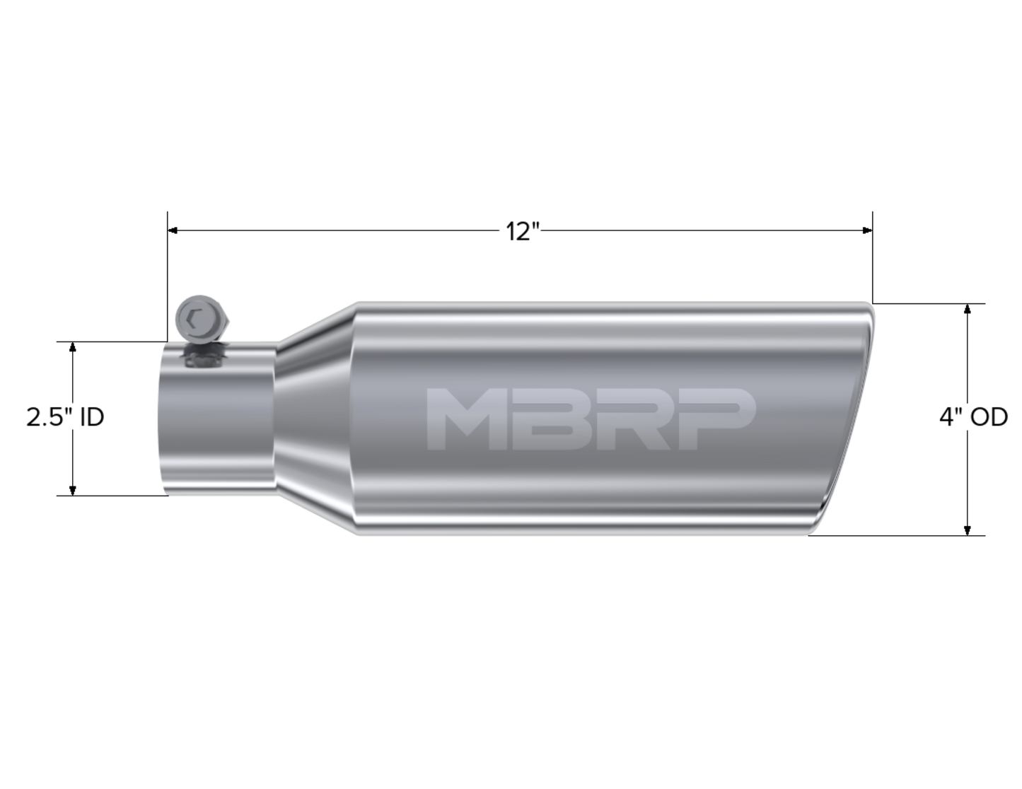 MBRP 4in. OD. 2.5in. inlet. 12in. in length. Clampless-no weld T304. T5150