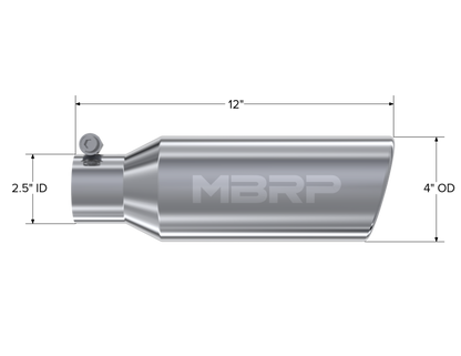 MBRP 4in. OD. 2.5in. inlet. 12in. in length. Clampless-no weld T304. T5150