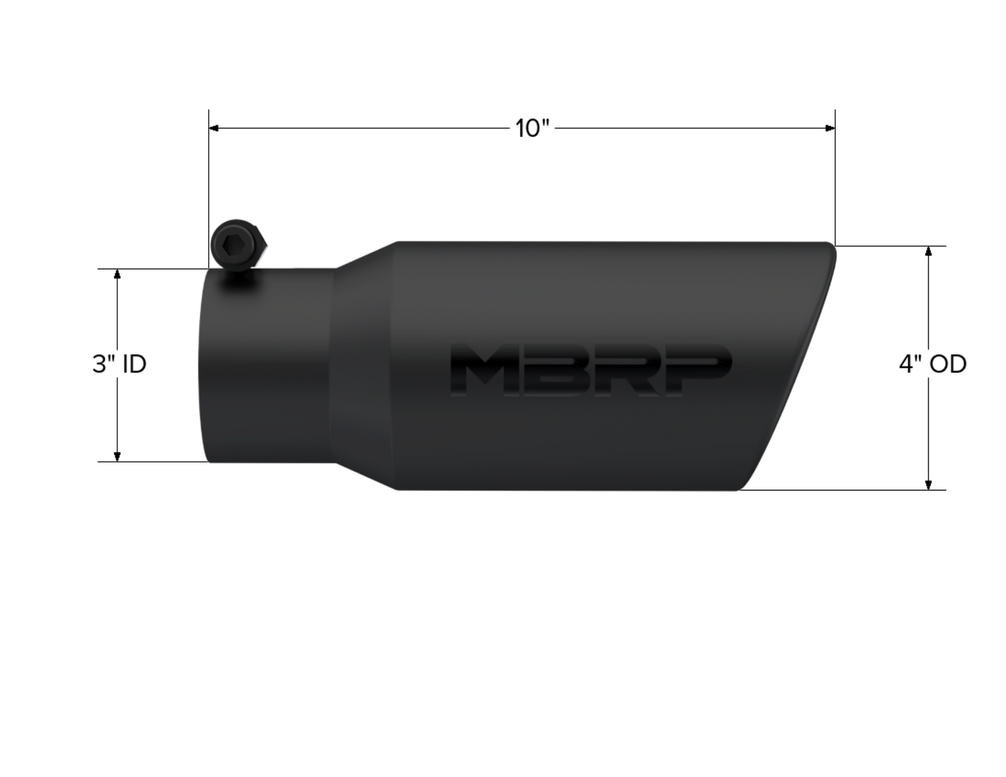 MBRP Tip. 4in. O.D.. Angled Rolled End. 3in. inlet. 10in. Length. Black Series. T5155BLK