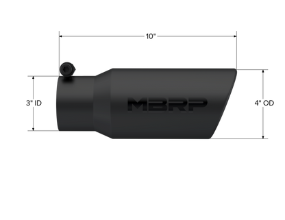 MBRP Tip. 4in. O.D.. Angled Rolled End. 3in. inlet. 10in. Length. Black Series. T5155BLK