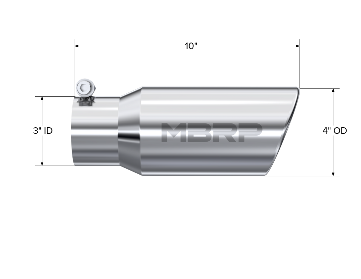 MBRP Tip. 4in OD. 3in Inlet. 10in Length. Rolled End. T304 T5155