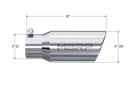 MBRP Tip. 4in OD. 3in Inlet. 10in Length. Rolled End. T304 T5155