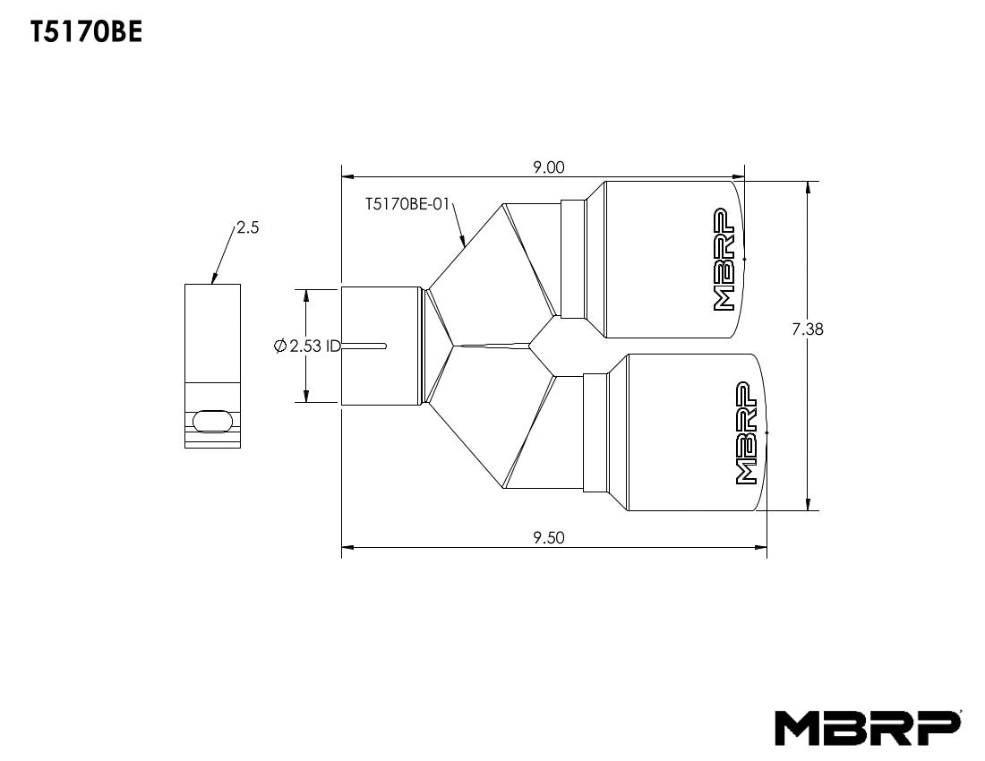 MBRP 2.5" Inlet Exhaust Tip. T304 Stainless Steel, Burnt End. T5170BE