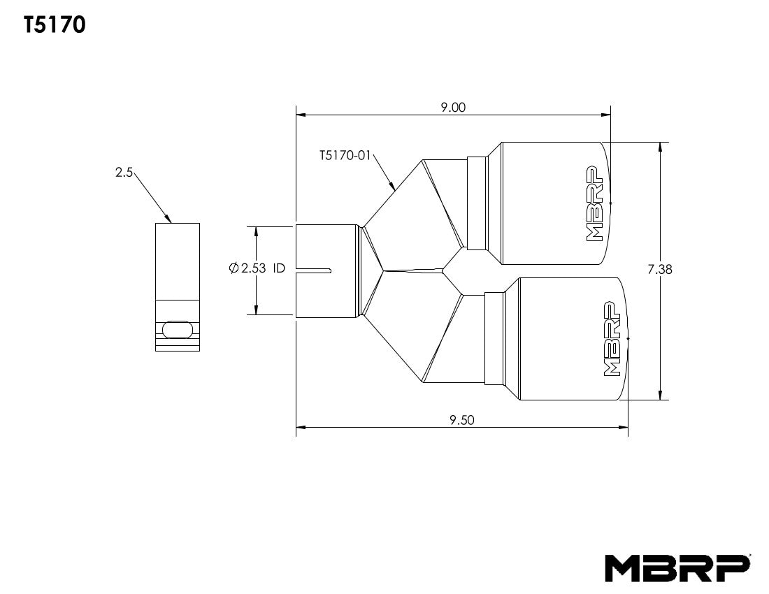 MBRP 2.5" Inlet Exhaust Tip. T304 Stainless Steel. T5170