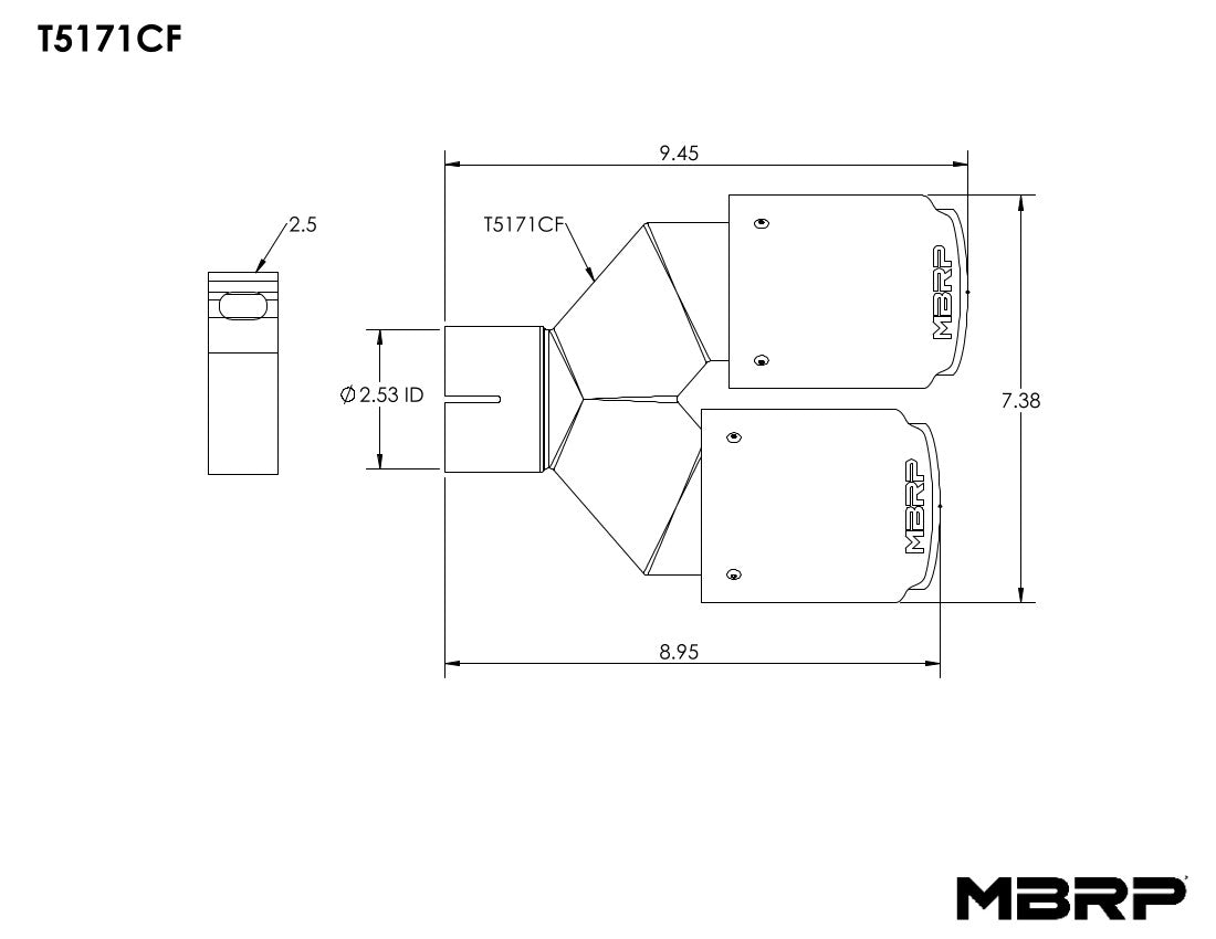 MBRP 2.5" Inlet Carbon Fiber Exhaust Tip. T5171CF