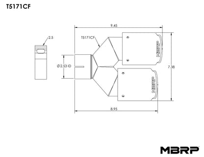 MBRP 2.5" Inlet Carbon Fiber Exhaust Tip. T5171CF