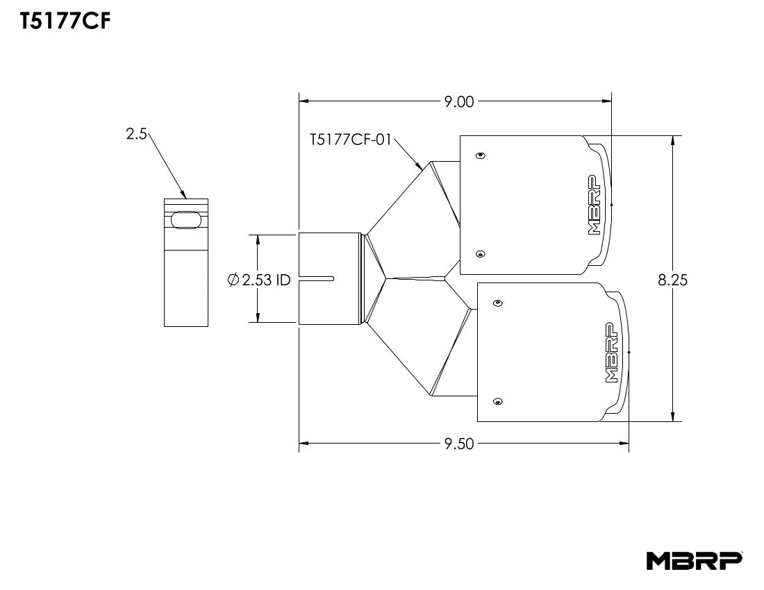 MBRP 2.5" Inlet. 4.0" OD Dual Out. Carbon Fiber Exhaust Tip. T5177CF