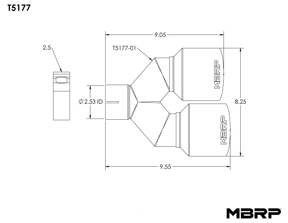 MBRP 2.5" Inlet. 4.0" OD Dual Out. T304 Stainless Steel. T5177