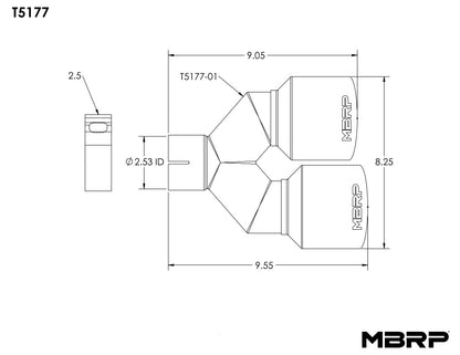 MBRP 2.5" Inlet. 4.0" OD Dual Out. T304 Stainless Steel. T5177