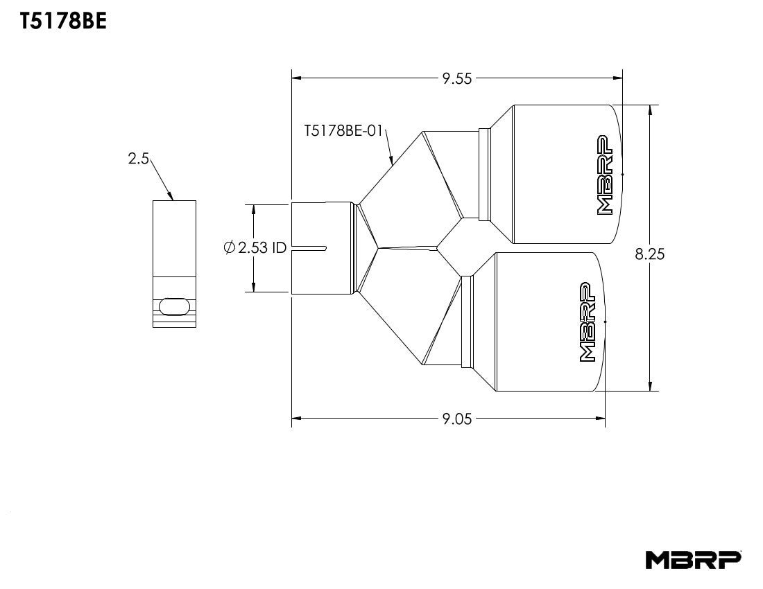 MBRP 2.5" Inlet Exhaust Tip. T304 Stainless Steel, Burnt End. T5178BE