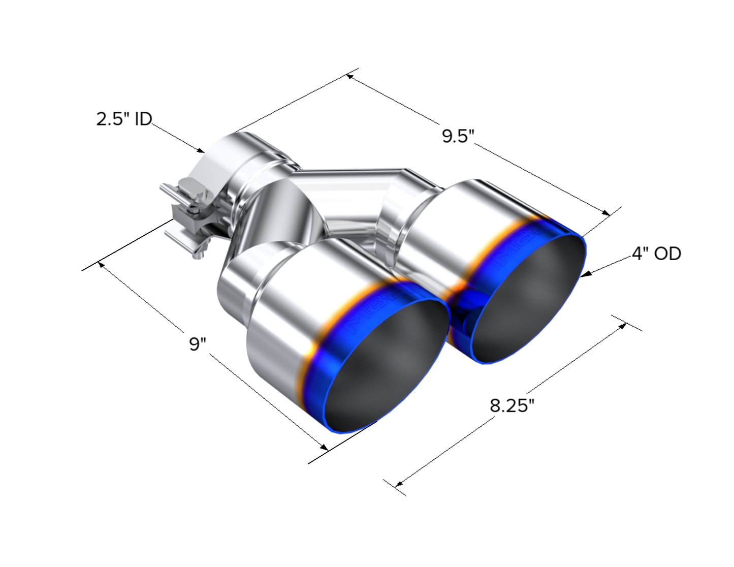 MBRP 2.5" Inlet Exhaust Tip. T304 Stainless Steel, Burnt End. T5178BE
