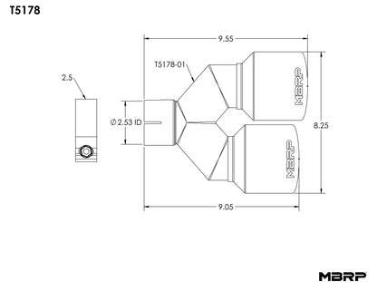 MBRP 2.5" Inlet Exhaust Tip. T304 Stainless Steel. T5178