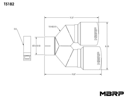 MBRP Tip. 4in. OD Dual Out. 3in. ID. Single Wall. T304 T5182