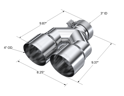 MBRP Tip. 4in. OD Dual Out. 3in. ID. Single Wall. T304 T5182