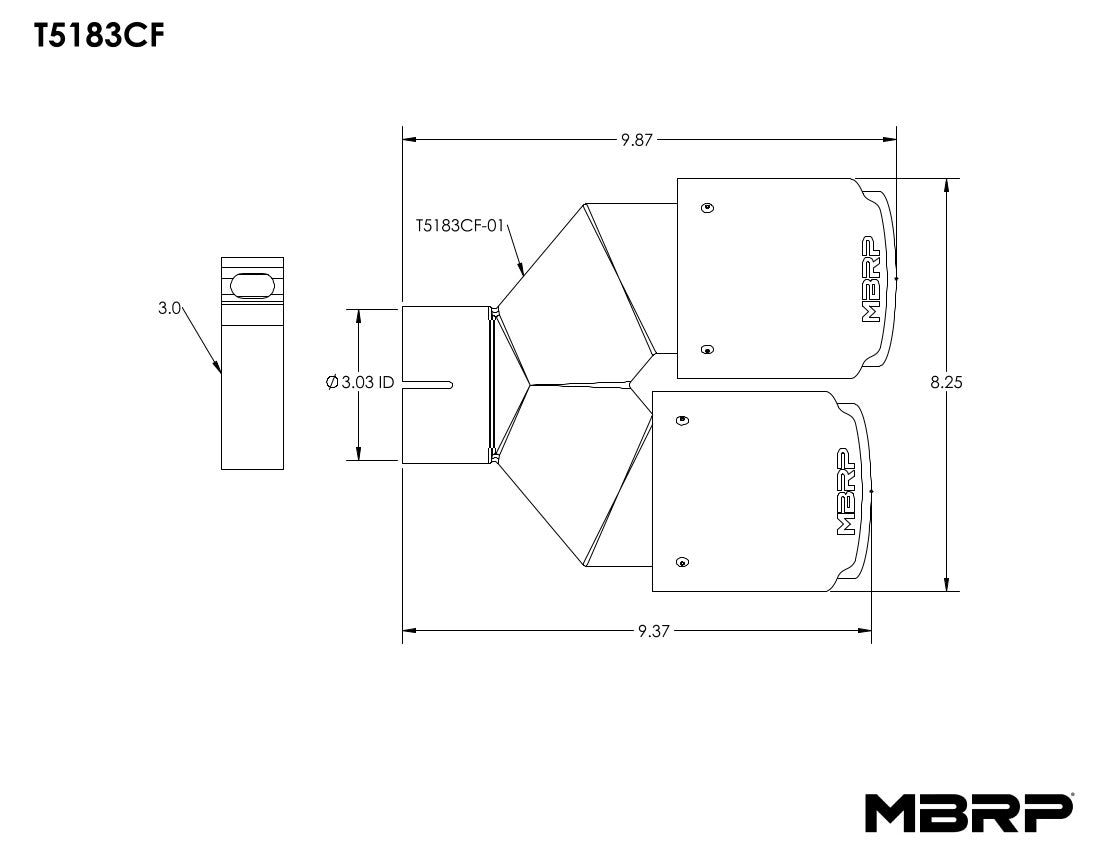 MBRP Tip. 4in. O.D Out. 3in. ID. Dual Wall. CF T304 T5183CF