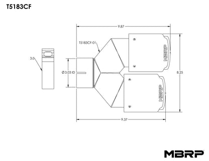MBRP Tip. 4in. O.D Out. 3in. ID. Dual Wall. CF T304 T5183CF