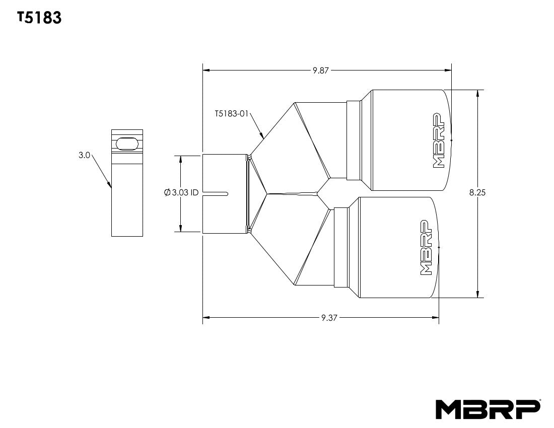 MBRP Tip. 4in. OD Dual Out. 3in. ID. Single Wall. T304 T5183