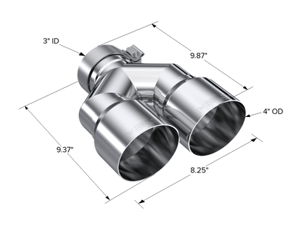 MBRP Tip. 4in. OD Dual Out. 3in. ID. Single Wall. T304 T5183