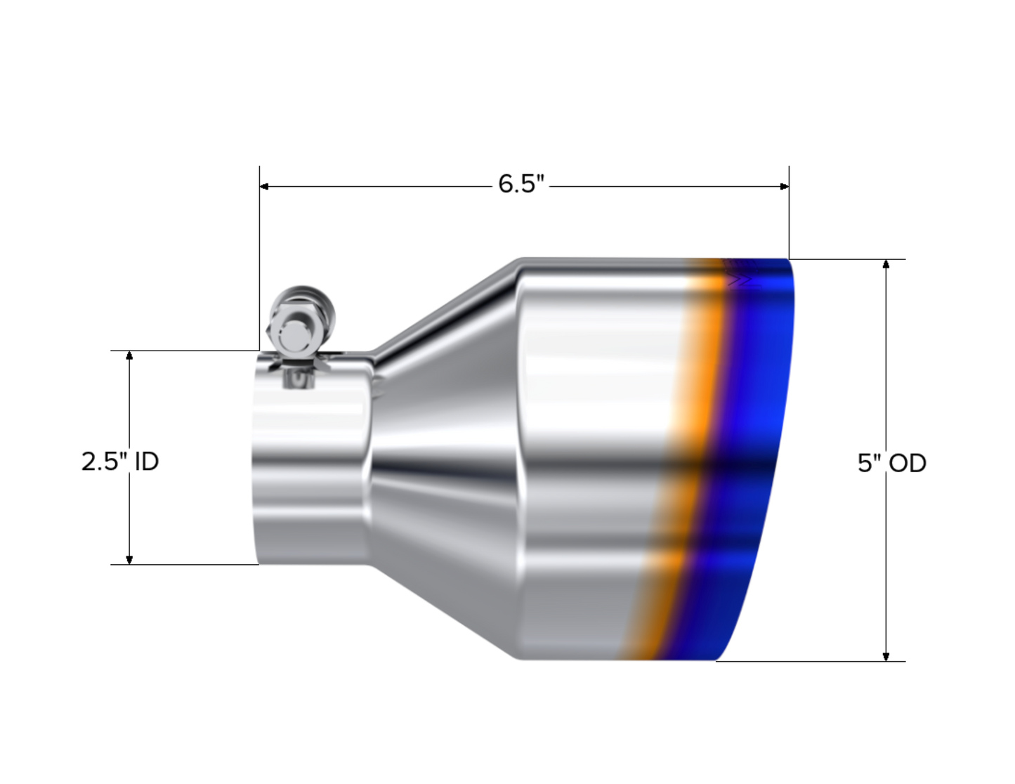 MBRP Tip. 5in. OD Out. 2.5in. ID. 6.5in Length. Single Wall. BE T304 T5190BE