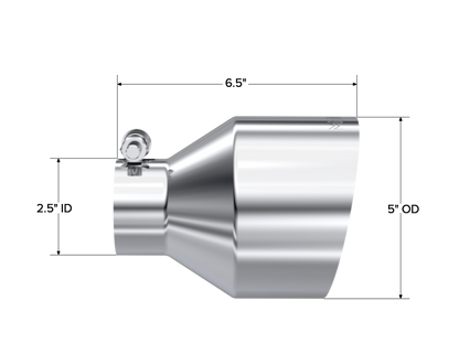 MBRP Tip. 5in. OD Out. 2.5in. ID. 6.5in Length. Single Wall. T304 T5190