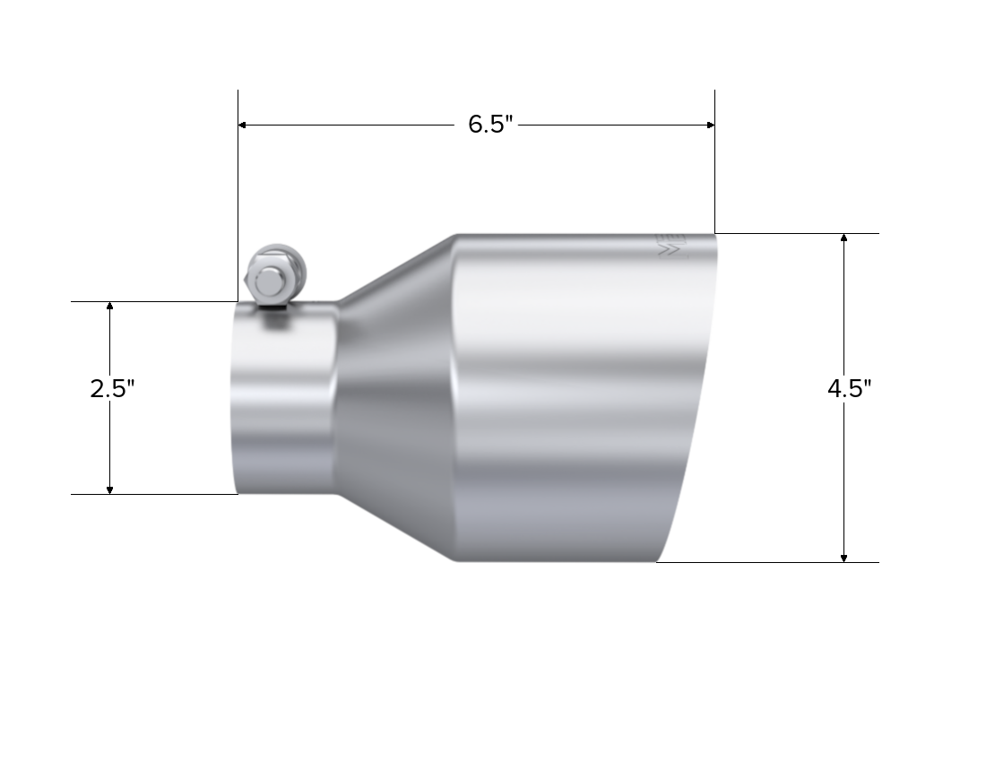 MBRP Tip. 4.5in. OD Out. 2.5in. ID. 6.5in Length. Single Wall. T304 T5191