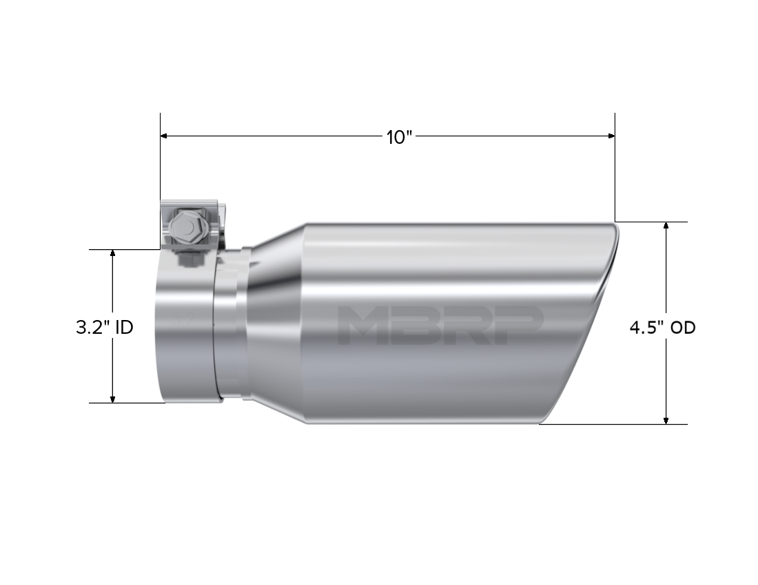 MBRP 4.5in. OD. 3.2in. inlet. 10in. in length. T304. T5196