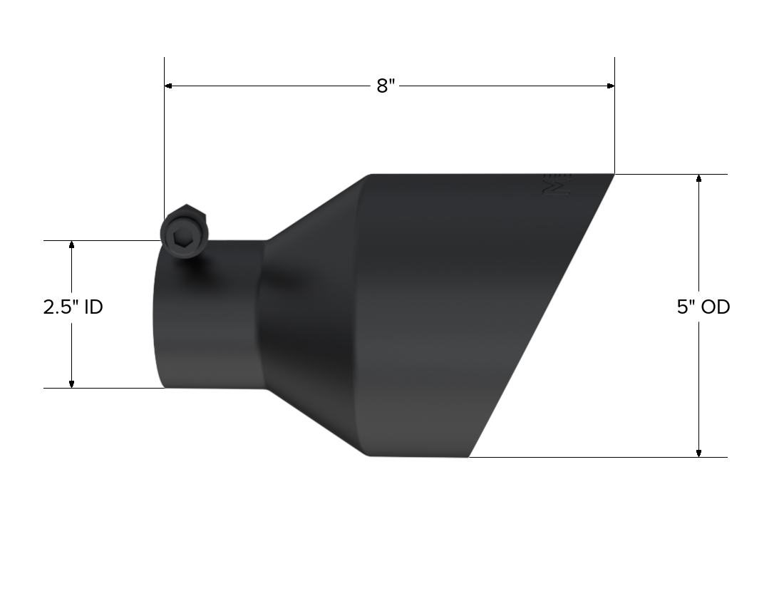 MBRP 2.5in ID, 5in OD, 8in Length, Angled, BLK. T5203BLK