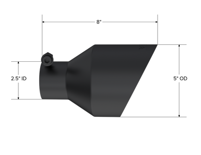 MBRP 2.5in ID, 5in OD, 8in Length, Angled, BLK. T5203BLK