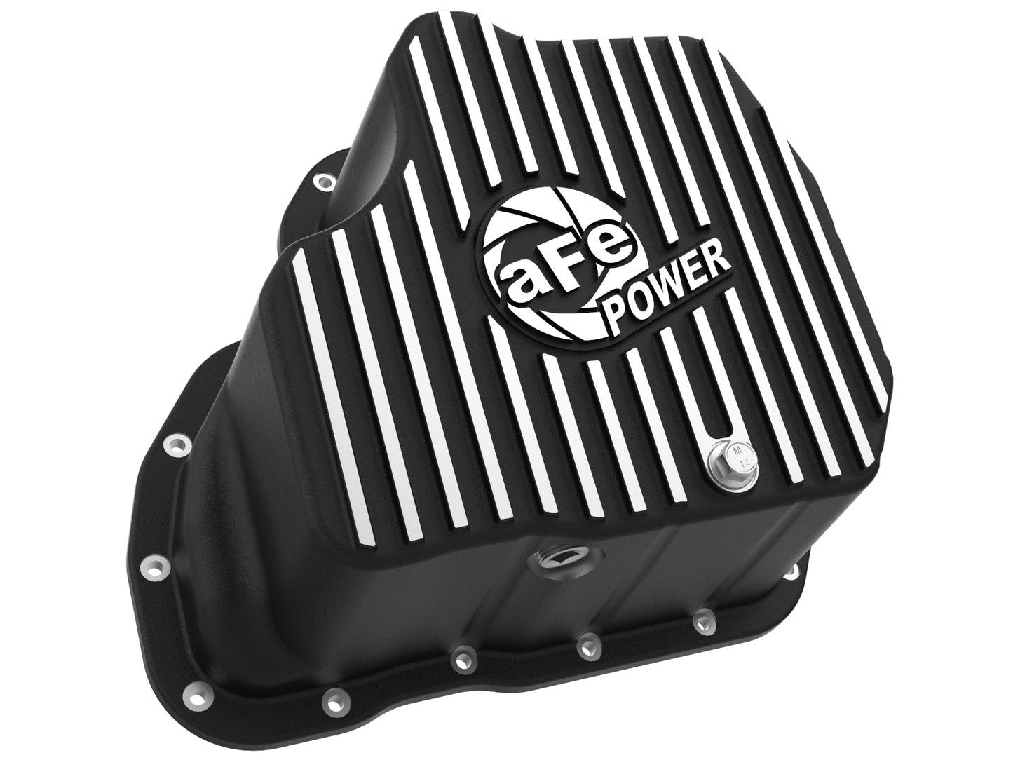 aFe Pro Series Engine Oil Pan Black w/ Machined Fins - Chevy/GMC 2001-2010 6.6L - Capacity 11, Height 5.96 in