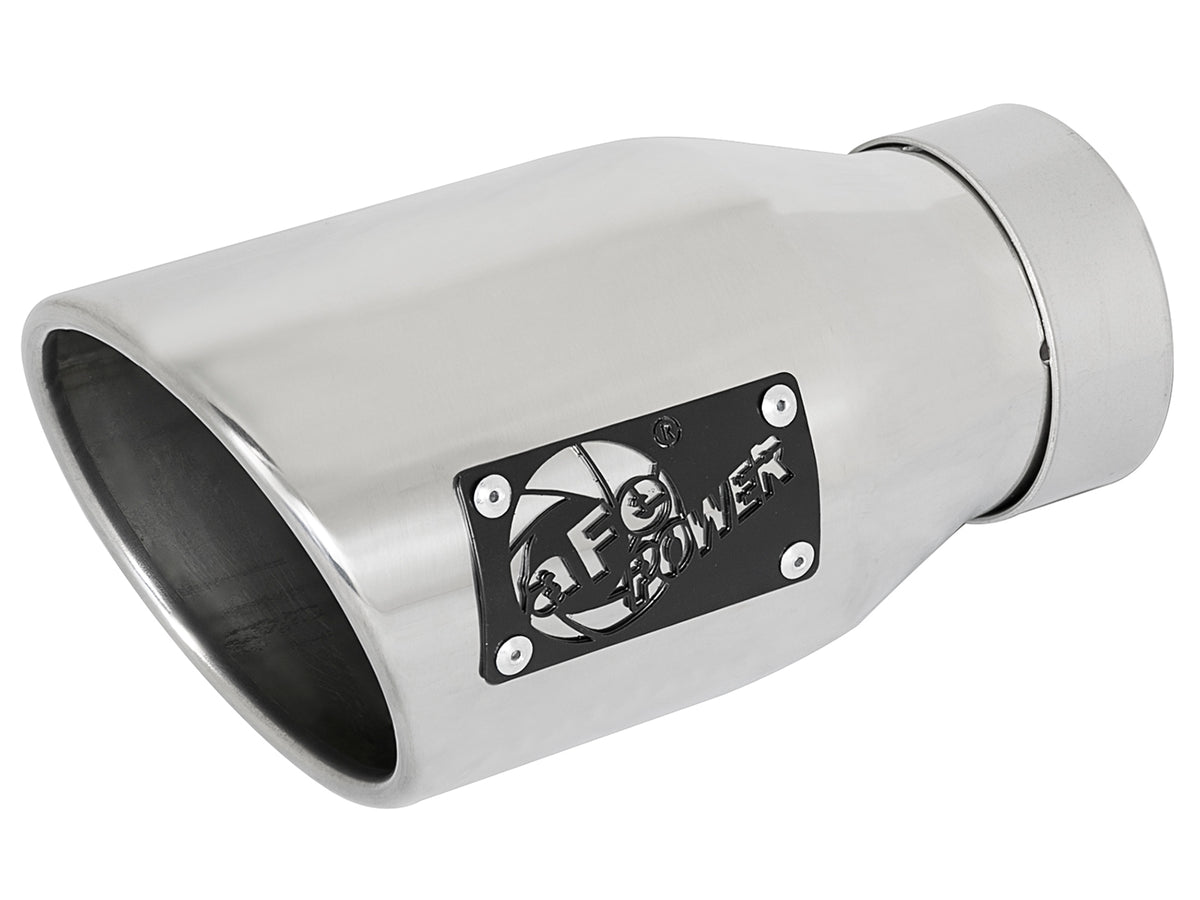 aFe MACH Force-Xp 409 Stainless Steel Clamp-on Exhaust Tip Polished - Left, Inlet Inside Diameter 3 in