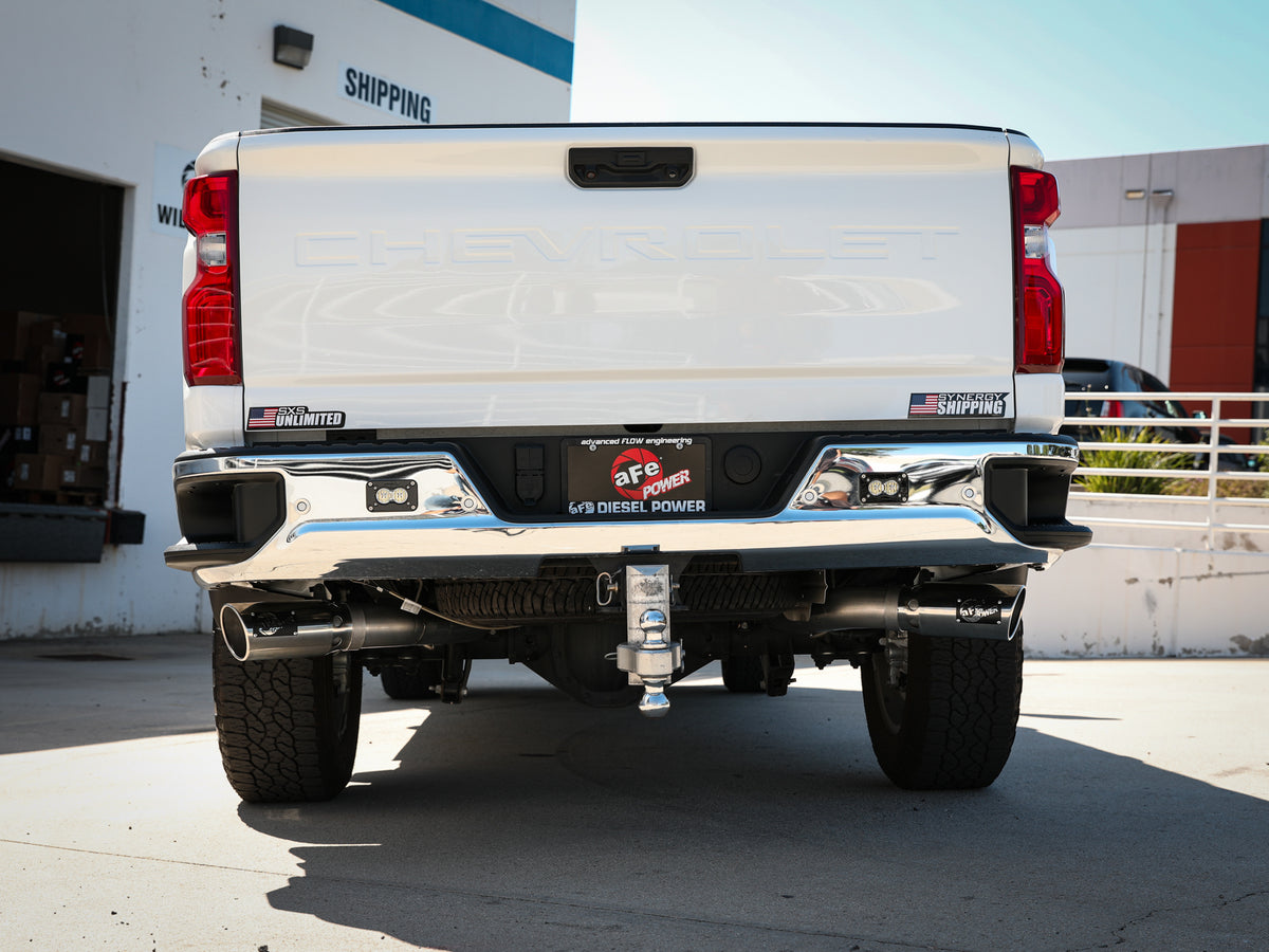 aFe Large Bore-HD 4 IN 409 Stainless Steel DPF-Back Exhaust System w/Polished Tip - Chevy/GMC 2020-2026 6.6L