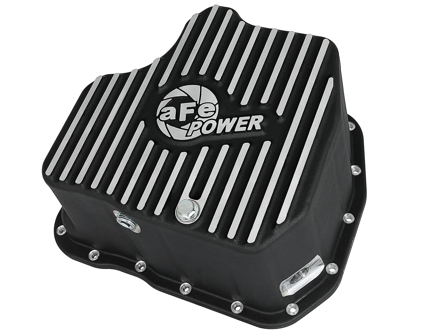 aFe Pro Series Engine Oil Pan Black w/ Machined Fins - Chevy/GMC 2001-2010 6.6L - Capacity 12, Height 6.94 in