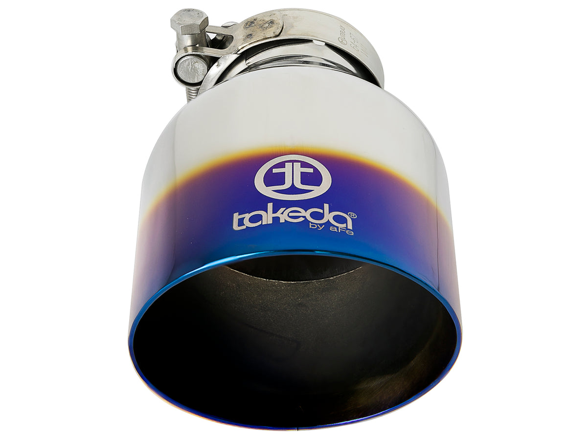 aFe Takeda 304 Stainless Steel Clamp-on Exhaust Tip Blue Flame - Rear, Edge Type Non-rolled