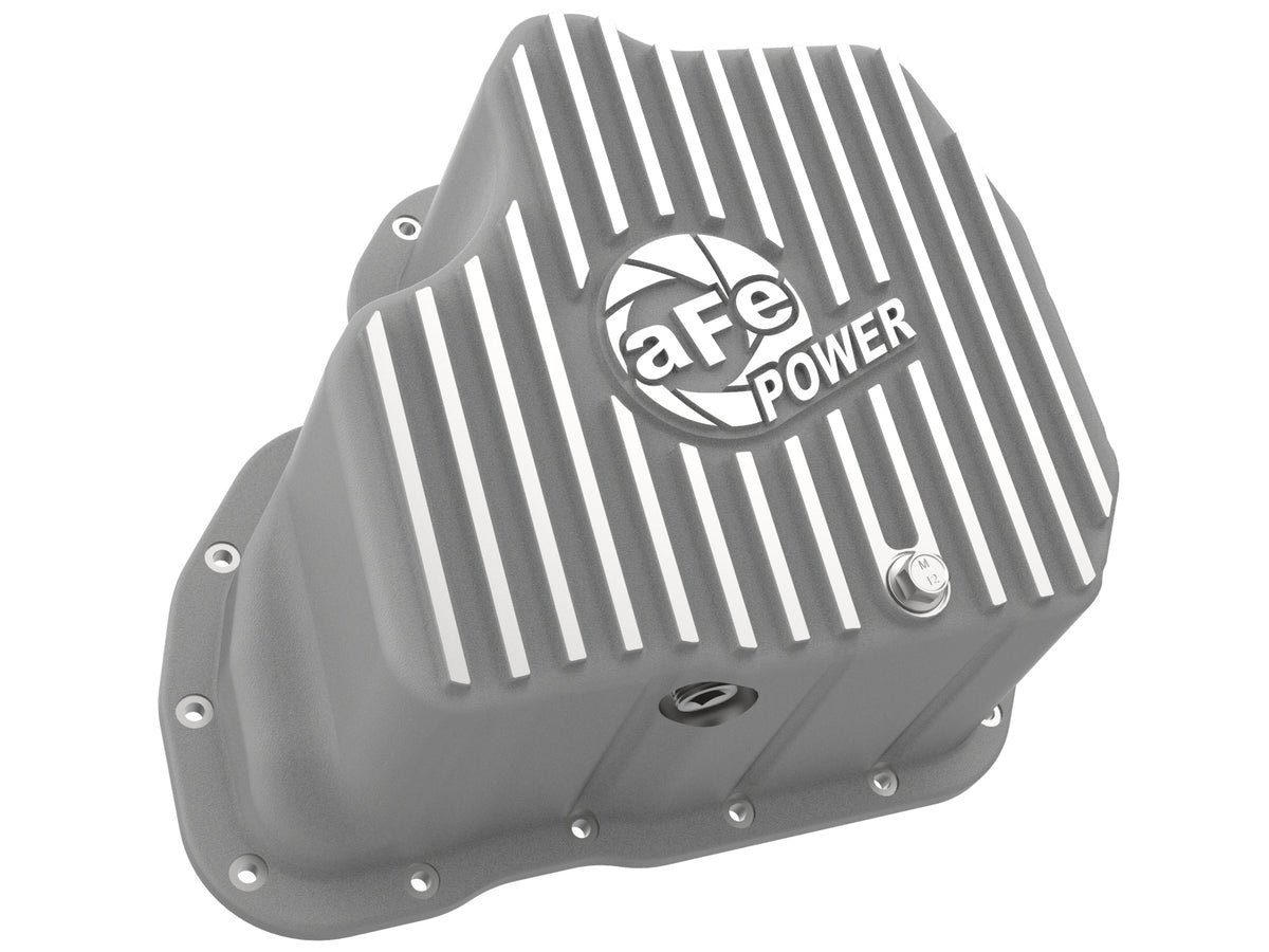 aFe Street Series Engine Oil Pan Raw w/ Machined Fins - Chevy/GMC 2001-2010 6.6L - Capacity 11, Height 5.96 in