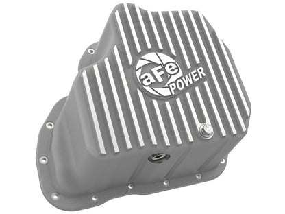 aFe Street Series Engine Oil Pan Raw w/ Machined Fins - Chevy/GMC 2001-2010 6.6L - Capacity 11, Height 5.96 in
