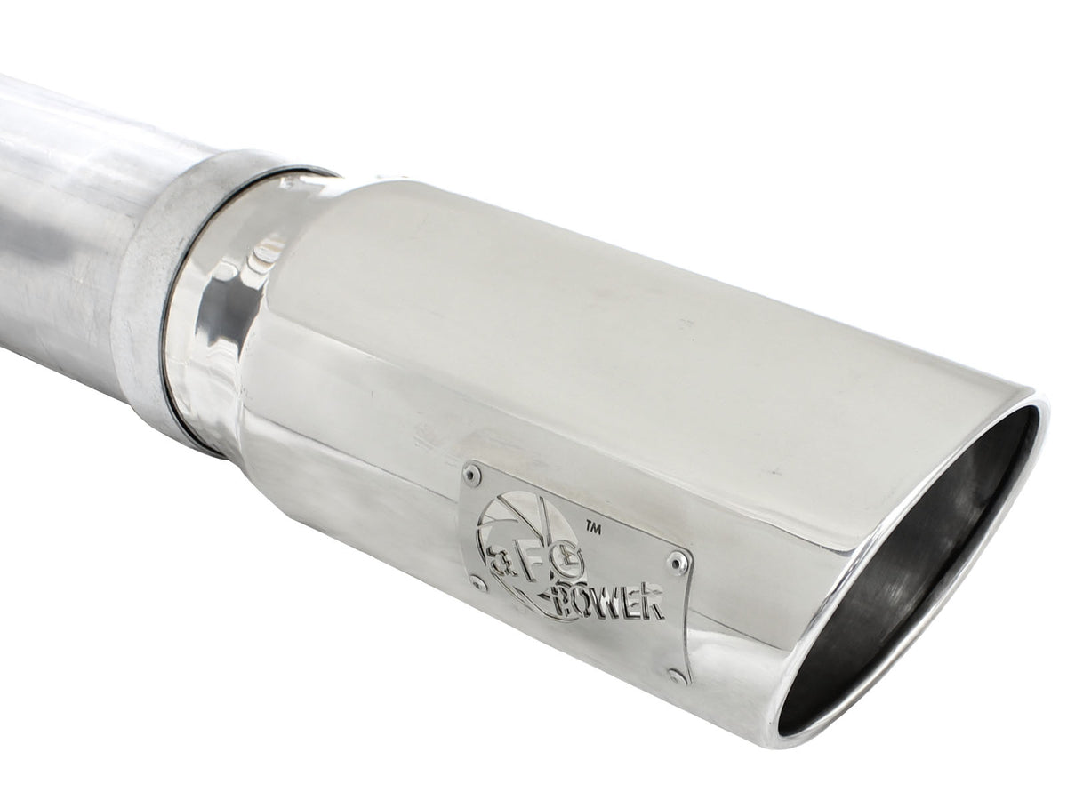 aFe Large Bore-HD 5 IN 409 Stainless Steel DPF-Back Exhaust System w/Polished Tip - Ram 2013-2018 6.7L - 49-42039-P