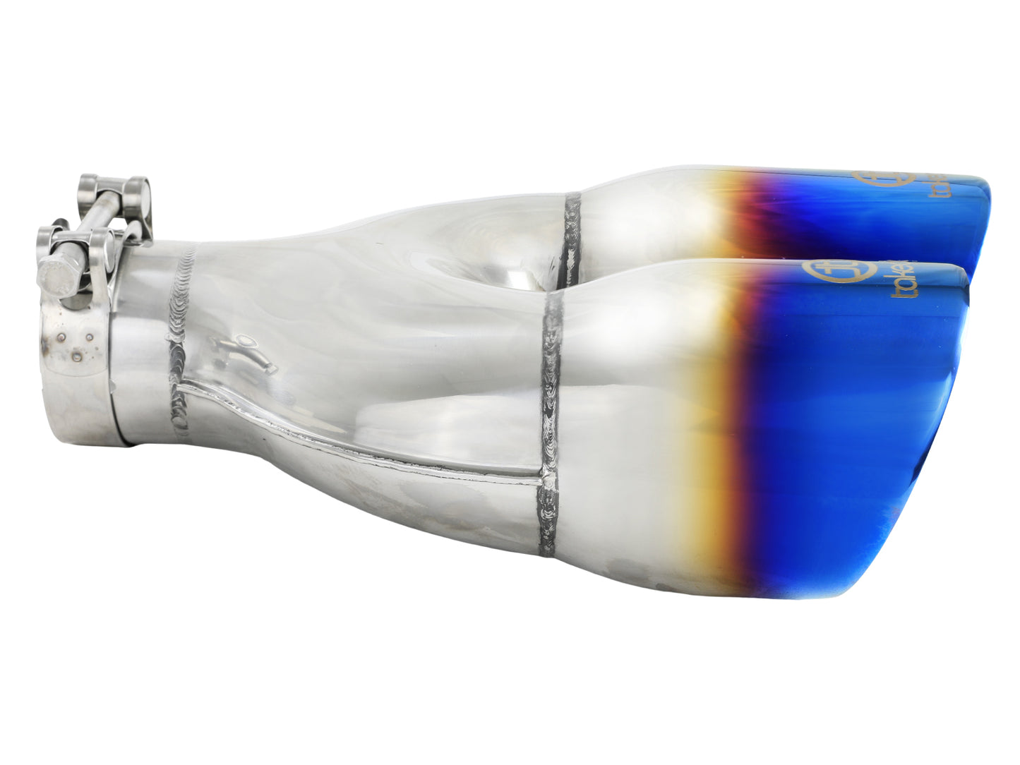 aFe Takeda 304 Stainless Steel Clamp-on Exhaust Tip Blue Flame - Left, Edge Type Double