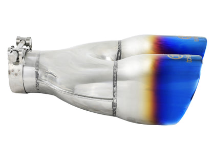 aFe Takeda 304 Stainless Steel Clamp-on Exhaust Tip Blue Flame - Left, Edge Type Double