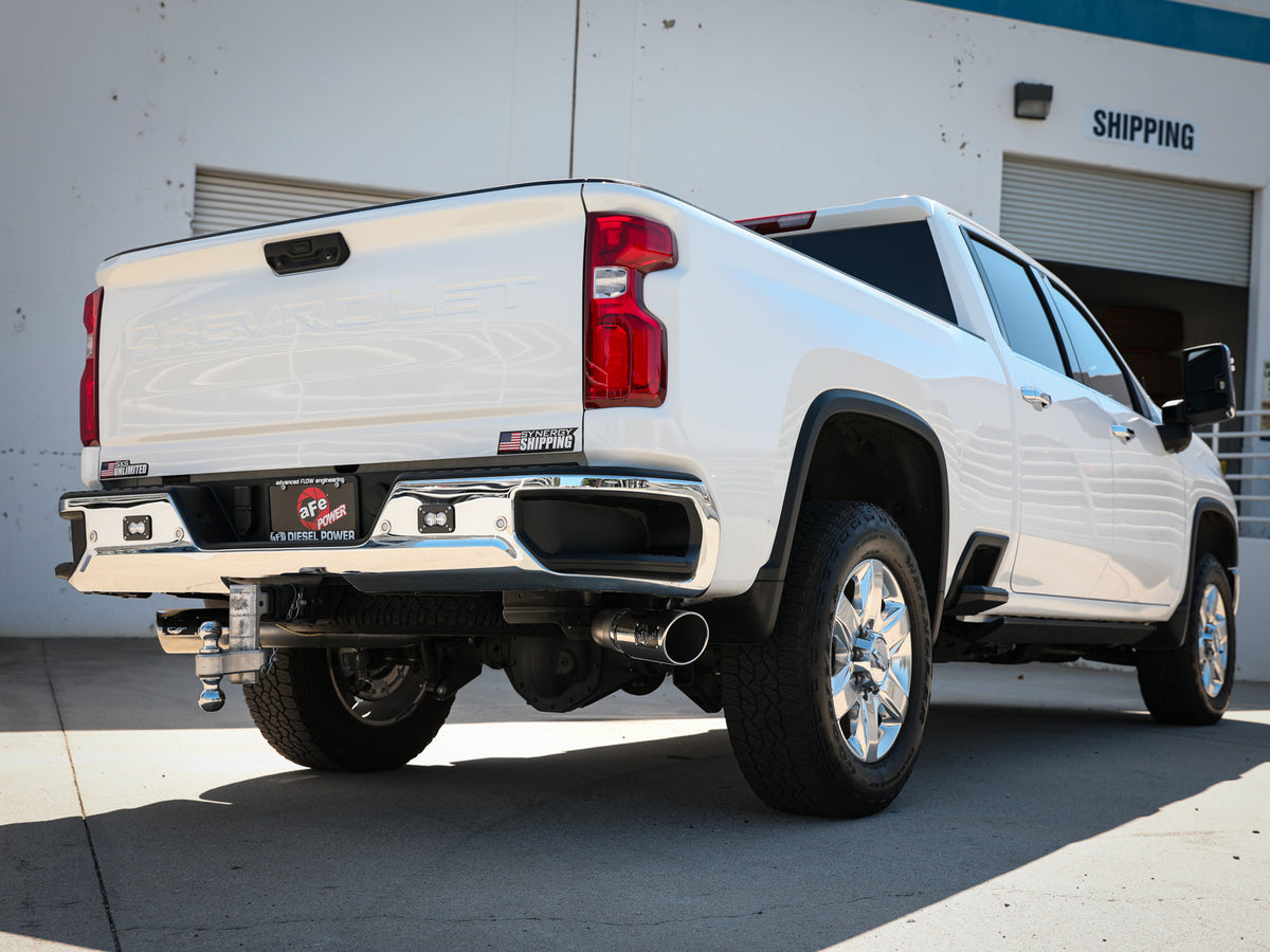aFe Large Bore-HD 4 IN 409 Stainless Steel DPF-Back Exhaust System w/Polished Tip - Chevy/GMC 2020-2026 6.6L