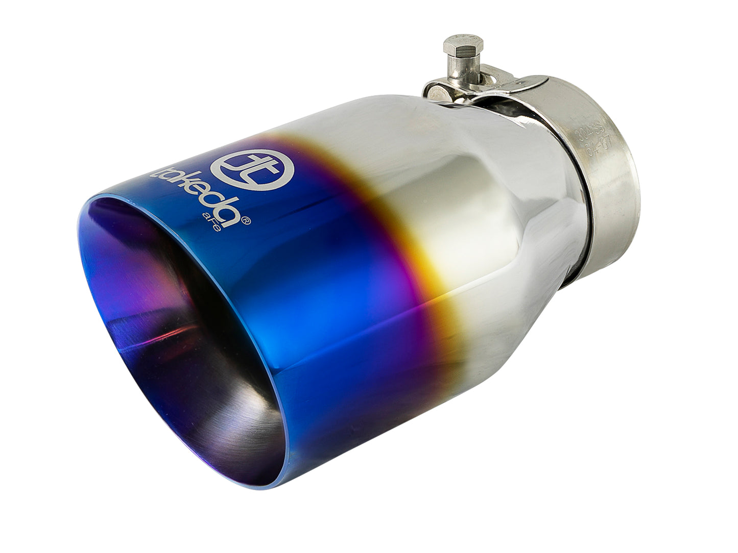 aFe Takeda 304 Stainless Steel Clamp-on Exhaust Tip Blue Flame - Rear, Edge Type Rolled